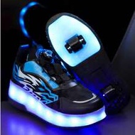 รองเท้าสเก็ตล้อเลื่อนหนังเรืองแสงกลางคืนสำหรับเด็กทุกฤดู ชาร์จ USB ไฟ LED เปลี่ยนสีได้ 7 สี 16 โหมดไ