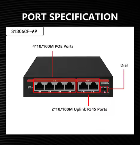 2026 AI Smart Ethernet Switch 6 Ports 10/100Mbps POE Switch with 2 Uplink RJ45 Ports AI Smart Switch