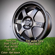 New Rim RAYS TE37 15x6.5 4x100 ET38 Flat black (Viva/ Kelisa /kenali /Axia /Bezza) TM Auto Tyre Serv