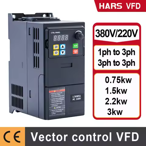 220V/380V VFD 0.75/1.5/2.2/3KW 1/2/3/4HP Variable Frequency Drive Converter Inverter Motor Speed Con