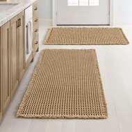 Waffle Kitchen Bathroom Rug Boho Bath Runner Rug Washable Super Absorbent Bath Mat Ultra Soft Rubber