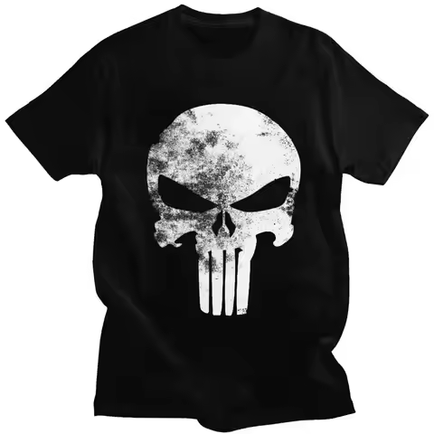 Custom Vintage Punisher Skeleton Skull T Shirt Men Short-Sleeve T-shirt Casual Tee 100% Cotton Overs