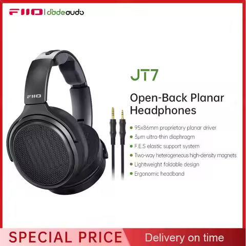 FiiO JT7 Over-Ear Planar Magnetic Audiophile Headphones with 95x86mm Planar Driver Design Adjustable