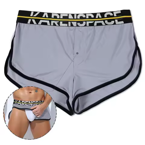 Men's Swimming Trunks Bulge Pouch Low Waist Sports Shorts Elastic Youth Swimwear