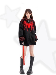 เสื้อสเวตเตอร์ Spider-Man คาร์ดิแกนซิปพิมพ์ลาย เสื้อแจ็คเก็ตมีฮู้ดสไตล์อเมริกันสำหรับผู้ชายและผู้หญิ