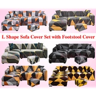 (3 in 1Set)L Shape Sofa Set Cover with Footstool Cover Super Stretch L Shape Sofa Cover Set 2 Pcs Sofa Covers and Footstool Cover
