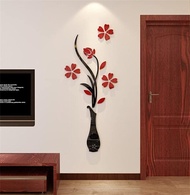 Stiker Dinding 3D, Stiker Decal Akrilik Pohon Bunga Vas Busa PE Plum