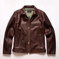 【滿滿】PINEAL JET LEATHER新日系男無涂層水染頭層牛皮翻領真皮夾克