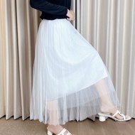 Delova Wardrobe - ROK TUTU MIDI POLOS 3 LAYER Cantik Wanita A-line Korean Style Lebar Kasual Tile Le