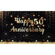 Happy 50th Anniversary Banner Party Backdrop Black Gold Background 50th Wedding Anniversary Decorati