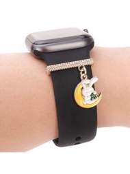1入組金屬卡通月兔手錶帶飾品，適用於蘋果手錶手帶配件，適用於Galaxy Watch系列錶帶飾品，適合寵物愛好者送禮