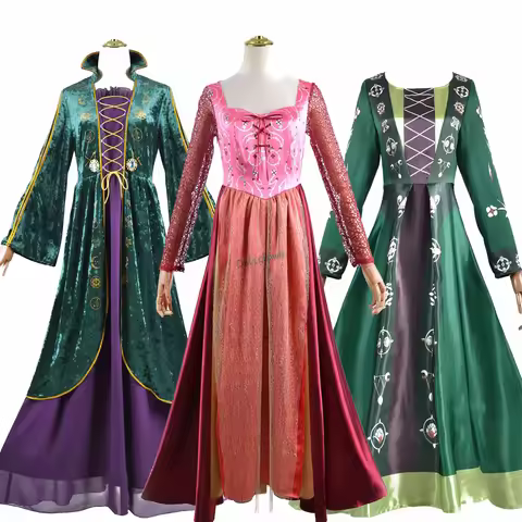 Hocus Pocus Costume Women Adult Winifred Sanderson Cosplay Sarah Mary Sisters Witch Costume Hallowee