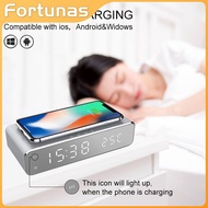 Led Electric Alarm Clock With Phone Charger Wireless Desktop Digital Thermometer Clock Hd Clock Mirror With Time Memory fortunasg