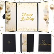 1pc Black & Gold Happy Birthday Guest Book, Balloon Pattern Paper Birthday Wishes Signature Book, Bi