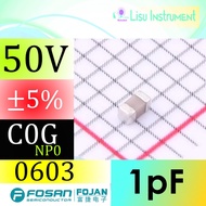 1pF 50V C0G ±5% 0603 SMD MLCC Capacitor FOJAN FCC0603N1R0D500CT