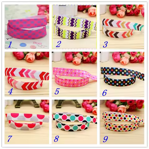 5/8'' Fold Elastic FOE polka dots chevron printed headband headwear hairband diy decoration wholesal