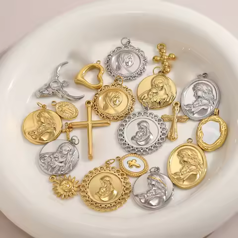 CARLIDANA Stainless Steel Religion Cross Jesus DIY Jewelry Charms Sun Bull Head Virgin Mary Queen of