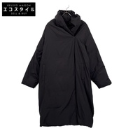 淺藍色印度黑色披肩領垂褶輕薄羽絨外套 F