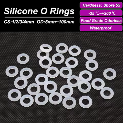 50pcs White Silicone VMQ O-Ring Gasket CS 1/2/3/4mm Food Grade Waterproof Washer Nontoxic Silicone R