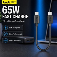 Budi USB C To USB C Short Cable Kabel Power Bank 65W PD 25CM USB Data Cable
