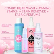 RAYA SALE NIQA HQ- COMBO 4 - HIJAB WASH + INSTANT STAIN REMOVER + HIJAB AWNING STARCH + FABRIC PERFU