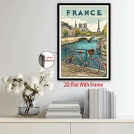 ภาพวาดผ้าใบกรอบ 1 ชิ้น แบบ 2D เสียม - Paris Fran River Seine Bicycles Poster (โปสเตอร์จักรยานของคุณ)