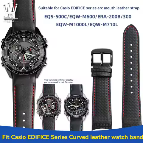 For Casio EDIFICE series watches EQS-500/EQW-M600/EQW-M1000L/EQW-M710L ERA-200 curved leather strap 