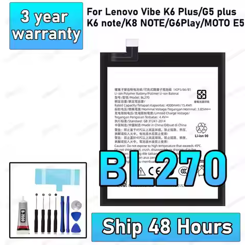 100% New High Quanlity For Lenovo K6 K8 Note K53a48 Vibe K6 G G5 Plus 4000mAh BL270 Battery For Moto