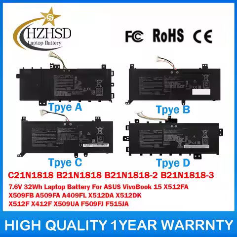 C21N1818-1 B21N1818 B21N1818-2 B21N1818-3 7.6V 32Wh Laptop Battery For ASUS VivoBook15 X512FA X509FB