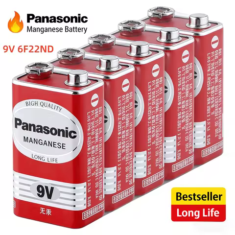 100% Original Panasonic 6F22ND 9V Alkaline Battery, Mercury-Free Long Life,for Smoke Detector/Alarm 