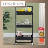 [ Ready Stock ] 3 Tier Multifunction Storage Trolley Rack Office Shelves Home Kitchen Rack With Plastic Wheel