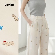 Lovito Seluar Kasual Wanita Poket Palsu Sepanjang Musim Seluar Putih L144AD012