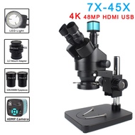 7X-45X 3.5X-90X Simul-Focal สเตอริโอแบบซูมกล้องจุลทรรศน์สามเลนส์4K 48MP HDMI กล้องไมโครสโคป USB เซ็ท