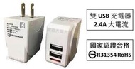 #網路大盤大# 雙USB電源供應器 充電器 充電頭 2.4A 大電流 iphone 安卓 附microUSB充電線