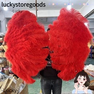 LUCKYSTOREGOODS Handheld Fur Fan, Runway  Props 30*52cm 35*60cm Folding Fan, 12 Bones Big Red Ostric