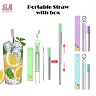 SLM Retractable Metal Straw Set Reusable &amp; Portable Stainless Steel Straw Straw with Case &amp; Brush