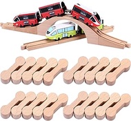 Poen 30 Pcs Wooden Dog Bone Track Connector Wooden Train Track Adapter Train Connector Pieces Track Accessories Set for Teens to Compatible with Wood Railway Track