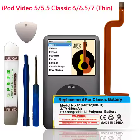 iPod Classic Battery 650mAh, Replacement for 5th 5.5th Video 30GB 60GB 80GB 6th 7th Gen 80GB 120GB T
