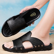 รองเท้าแตะรองเท้าแตะลำลองเรียบง่ายสำหรับผู้ชาย,รองเท้าแตะชายหาดเปิดปลายเท้ารองเท้าพื้นหนังแท้ลำลองกันลื่นขนาด38-50