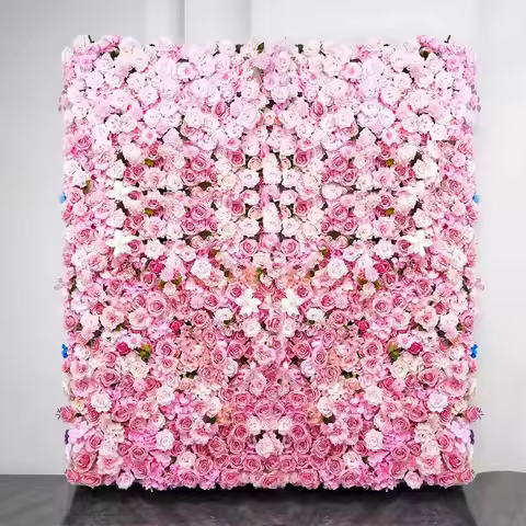 Pink Flowers Wall Panel Background, 70x78 Inch 3D Silk Rose Flower Wall for Wedding, Party, Bridal S