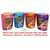 [HALAL] Planet Sour Juicy Sticks Gummy with Jam (60g) - Watermelon / Blueberry / Strawberry / WildCh