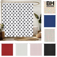 Bluehome Polka Dot Shower Curtain with Hooks, Waterproof Fabric Bathroom Curtain, Retro Bath Curtain