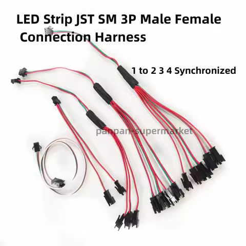 LED Strip JST SM 3P Male Female Connection Harness 1 to 2 3 4 Synchronized Wire 2.54mm Pitch 1M 2M 5