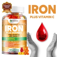 Iron Supplement Gummies - Contains Vitamin C, B12, Folic Acid for Iron Deficiency and Anemia
