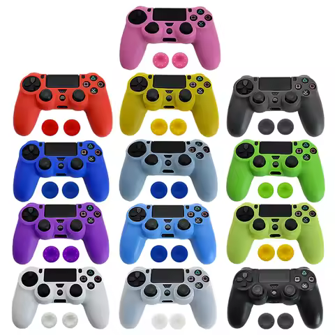Silicone Protective Skin Case for Sony Dualshock 4 PS4 Pro Slim Gamepad Rubber Shell Skin + 2 Thumb 