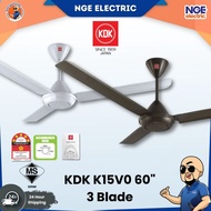 KDK K15VO/K12VO Kipas Siling Fan Original 60” / 48” WH PBR – Motor Jimat Tenaga + Regulator Asal