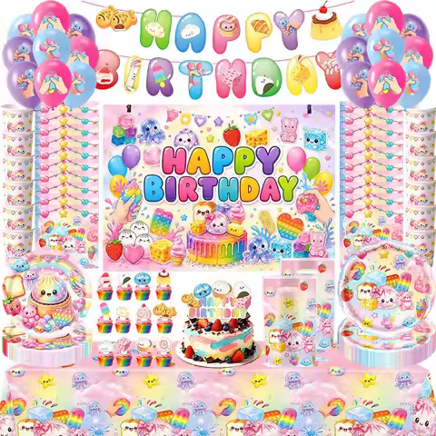 Cute Squishy Bao Birthday Party Decorations Set Bao Theme Paper Plates Tablecloth Banner Cake Topper