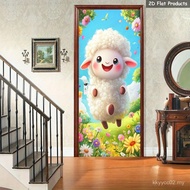 1 Pair Joyful Expression Door Stickers - Cloudy Sky Peel & Stick Removable Self-Adhesive PVC Decals,