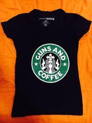 美國STARBUCKS風創意軍事短袖V領T恤 T卹 T-shirt 女生 黑色