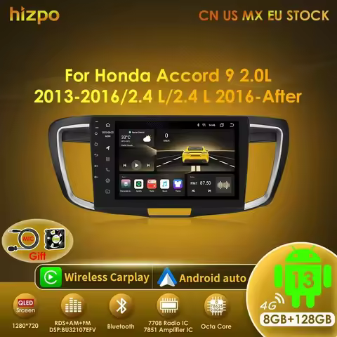 Hizpo Android 13 Multimedia Player For Honda ACCORD 9 2.0L 2.4L 2012-2018 WiFi Car Radio Touch Scree